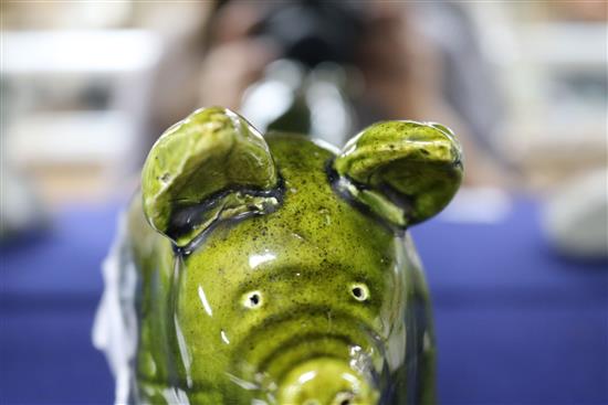 A Wemyss green-glazed seated pig